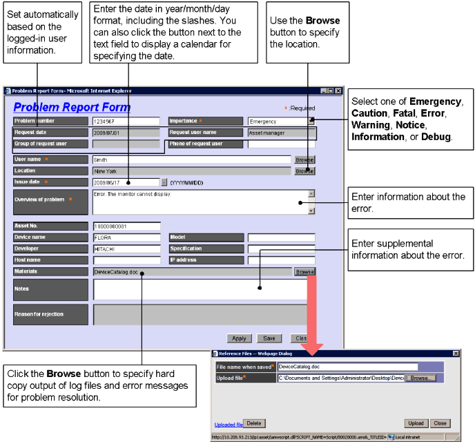 Example of creating a Problem Report Form