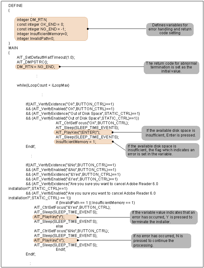 Adding the coding for error handling and setting a return code