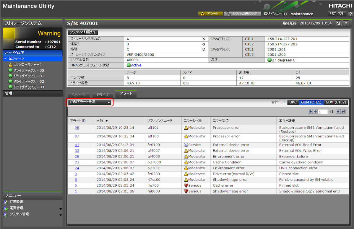 3.22.27 管理GUIでアラートを確認した場合の対処手順 : システム管理者