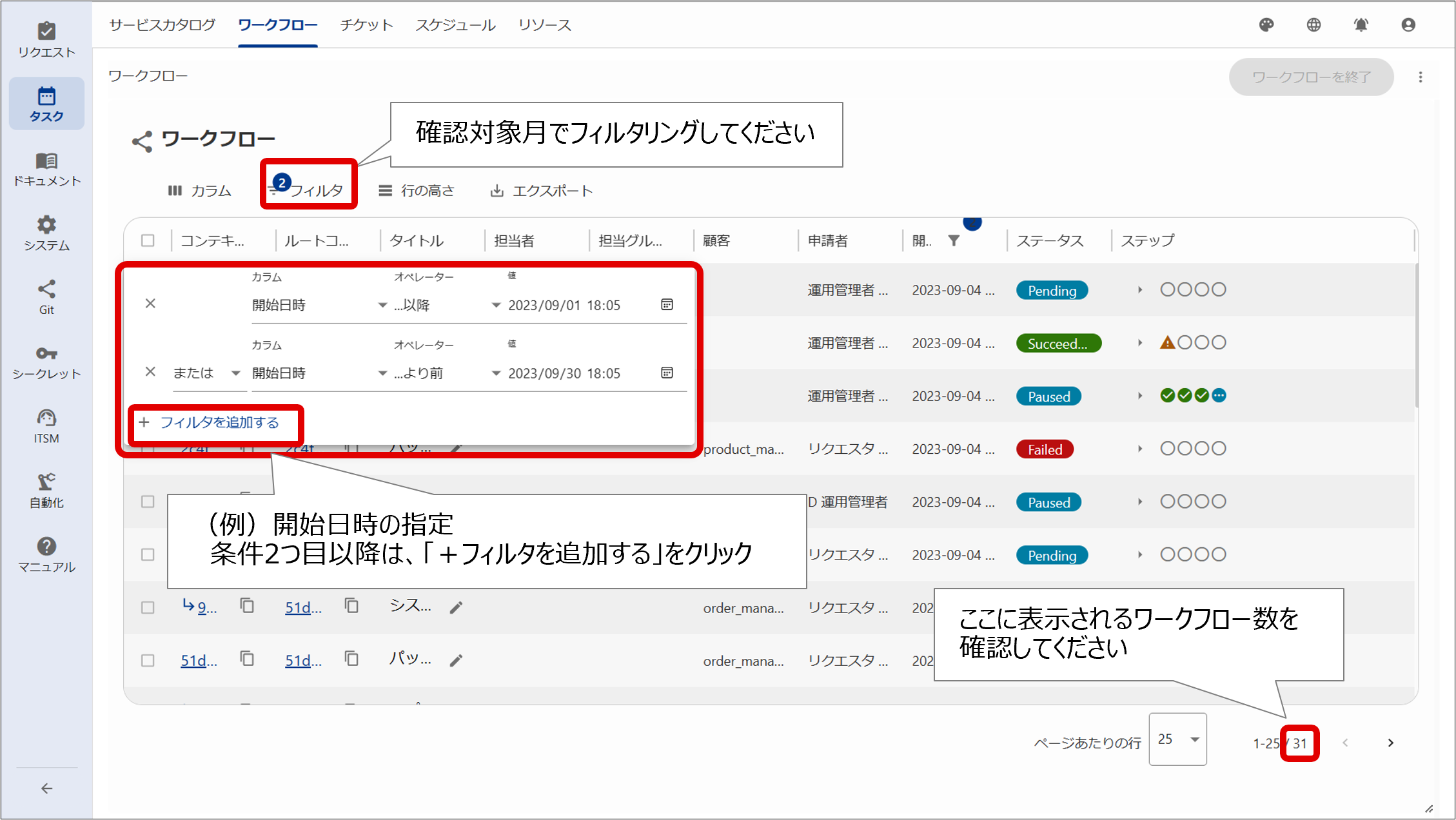 （図）運用シナリオ実行数の確認方法